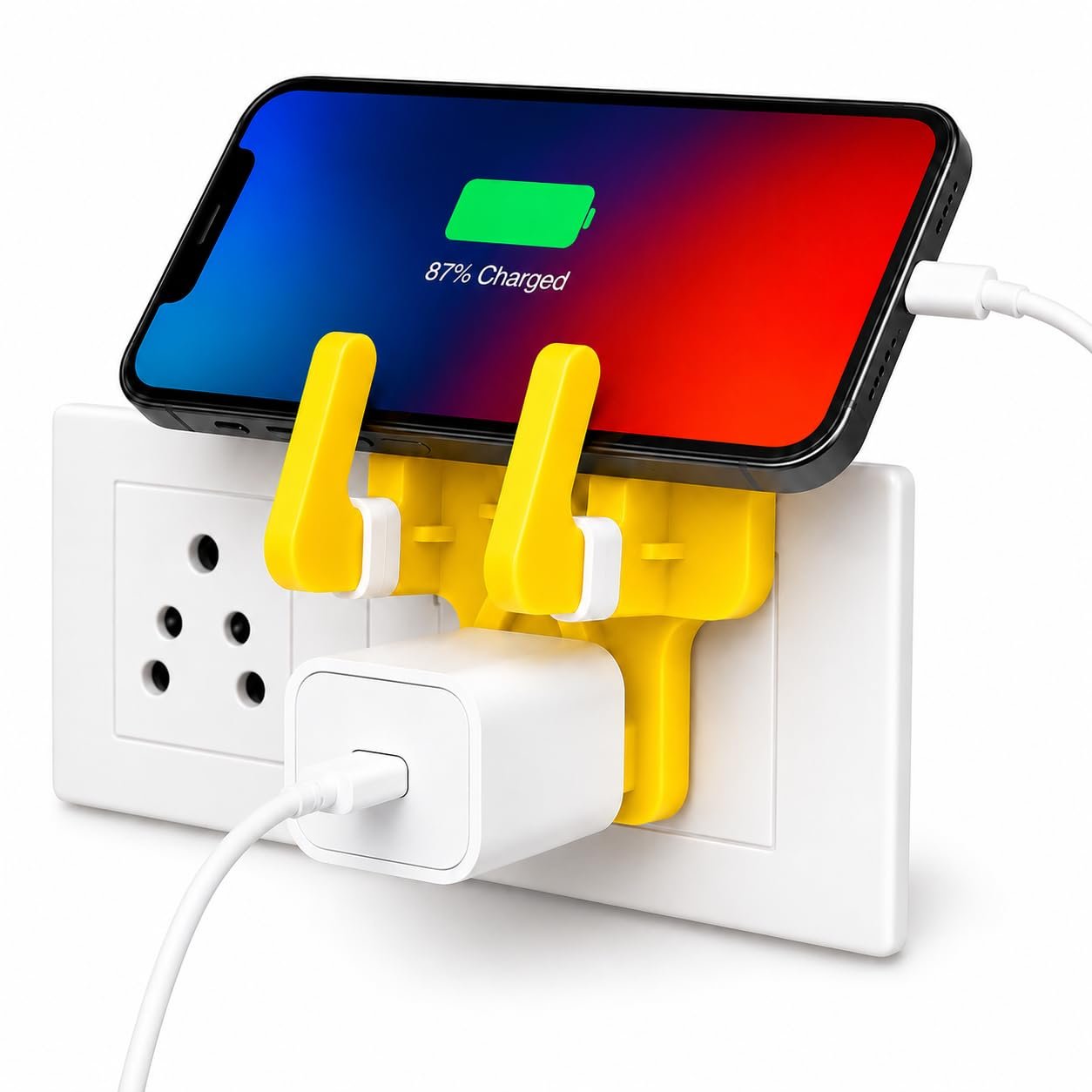 Leo Universal Mobile Holder & Wall Socket Charging Stand | Anti-Slip ABS Mobile Stand for Smartphones & Tablets | Portable Multi Phone Holder for Home, Office & Travel