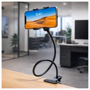 SWAPKART Updated 2026 Flexible Mobile Tabletop Stand, Metal Built -for Video, Heavy Duty Foldable Lazy Bracket Clip Mount, Multi Angle Clamp for All Smartphones (Black)