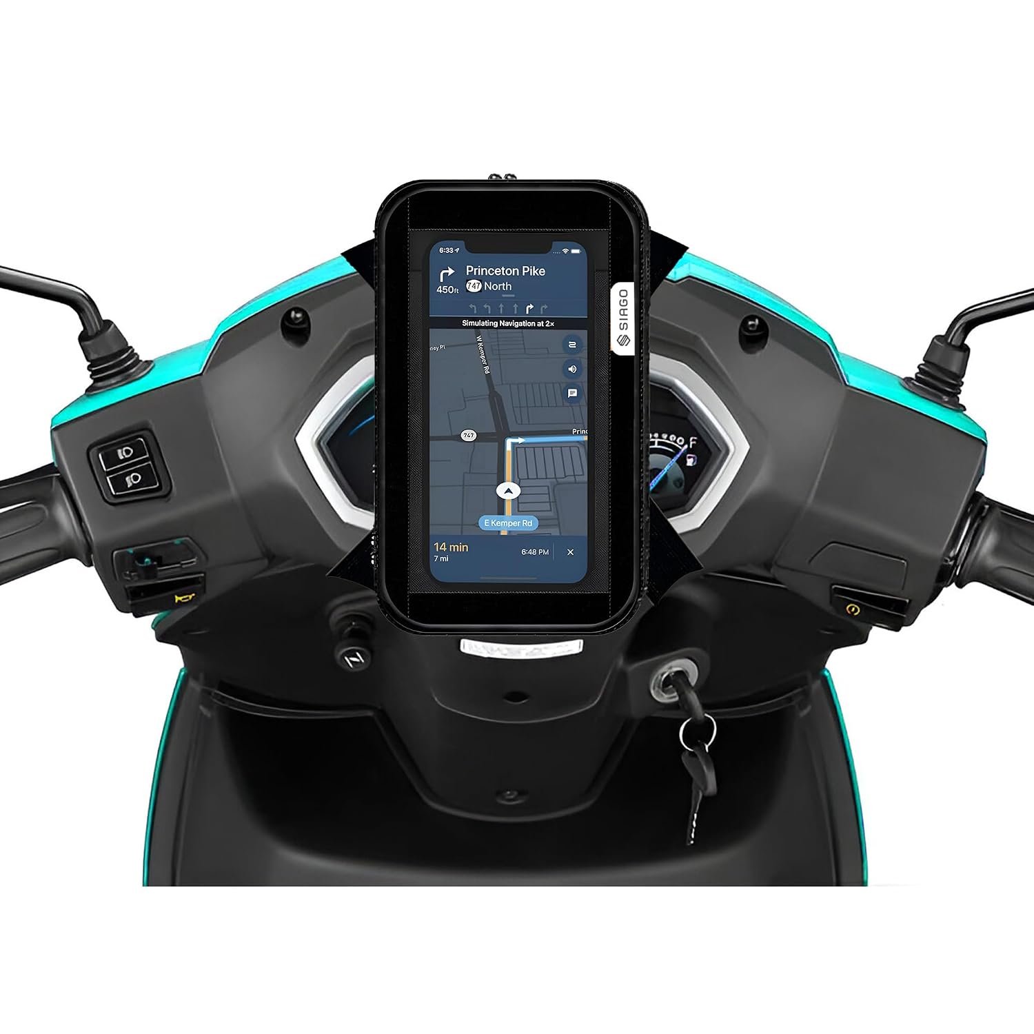 SIAGO Premium Mobile Holder for Scooty/Motorcycle | Universal Water-Resistant Phone Pouch | 360° Swivel & Adjustable Fit for Activa & All Scooters | Hands-Free Navigation | Smoky Black | SIA11