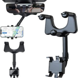 Universal Mobile Auto Car Phone Holder, 360° Rotatable & Retractable, Adjustable for GPS Rearview Mirror, Compatible with Phones 3-7 Inches