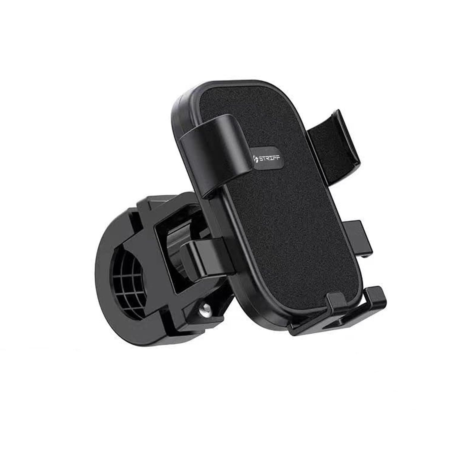 STRIFF Bike Mobile Holder | Jaw Grip Aluminium Handlebar Mount for Motorcycle & Bicycle | Secure Smartphone Stand for Maps & Navigation | Strong Anti-Shake Hold | Durable Lightweight | Black