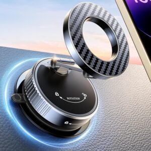 Mohard Vacuum Magnetic Mobile Phone Holder Car for MagSafe Car Mount, 2026 Upgraded [Nano Gel + Suction Cup] Mobile Phone Holder Car Car, 360° Rotatable Foldable & 2400GF Strongest Magnet for iPhone