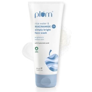 Plum Simply Bright 2% Niacinamide Face Wash With Rice Water | Brightens Skin, Helps Fade Blemishes | Softens & Smoothens Skin | Gentle & Non-Drying | Women & Men | 100% Vegan | 50 ml