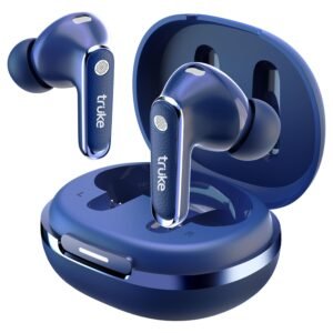 truke New Launch Mega 12 True Wireless in Ear Earbuds W/ 24-Bit Spatial Audio, Premium Leather Textured Design, 70H Playtime Fast Charge Buds, 13mm Drivers TWS, Low Latency, ENC (Indigo Blue)