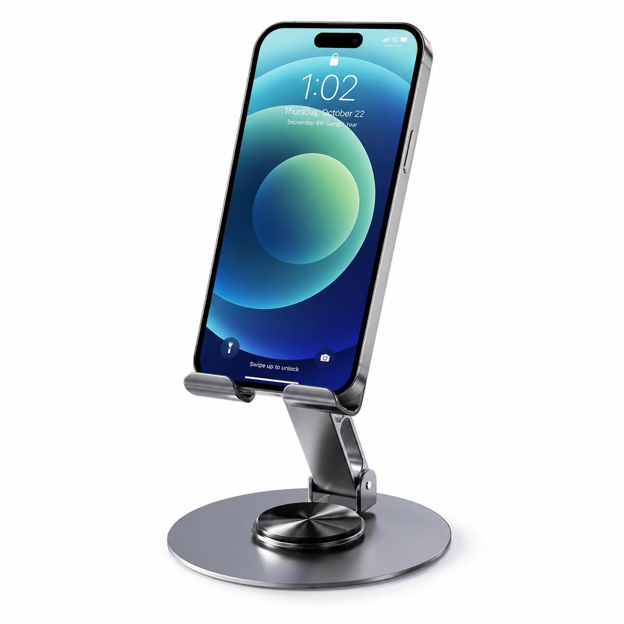 ADTOO Premium Metal Adjustable Mobile & Tablet Stand, 360° Rotating Foldable Phone Holder for Desk, Anti-Slip Design