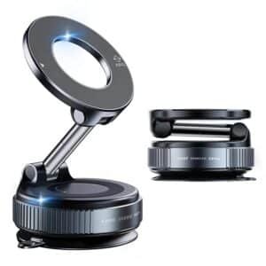 bokilino 360° Rotatable Magnetic Phone Holder with Vacuum Suction, Foldable Dashboard Mobile Stand for Car, Desk & Wall, Reusable Strong Suction Mount Compatible with iPhone & All Smartphones