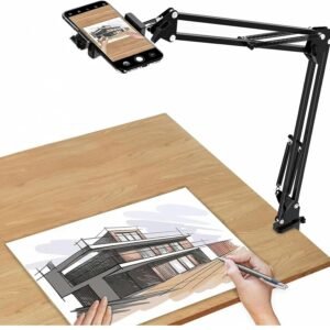Overhead Tripod for Mobile - Overhead Video Stand Phone Holder - Mobile Stand for Video Shooting - Table Tripod for Cooking, Art, Drawing - Phone Stand for Desk Video Recording (Black) (Black)