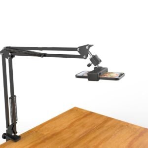 MountPro K10 Overhead Video Stand for Phone with Adjustable Lazy Arm, 360° Rotating Metal Desk Clamp Stand for Video Recording, Streaming, Cooking, Craft, Art, Desk & Content Creation (Black)