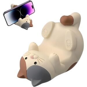 ZORBES Cat Phone Holder Stand 3.2x2.4inch Cute Desk Mobile Figurine Decor | Cute Cat Figurine Stand for HandsFree Viewing, Stable Desk Use and Giftable Decorative Charm