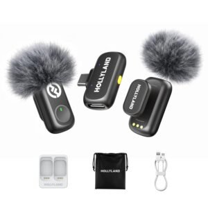 Hollyland Lark A1 Mini Duo Wireless Lavalier Microphone, 48kHz/24-bit Audio, 3-Level Noise Cancellation, 200m Range, Clip-On Mic for iPhone 15/16, Android, YouTube, Podcast & Vlog