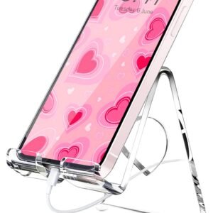 Crpich Acrylic Cell Phone Stand, Portable Phone Holder, Clear Phone Stand for Desk, Compatible with Phone16 15 14 13 Pro Max Mini 12 11 SE, Switch, Android Smartphone, Pad, Tablet, Desk Accessories