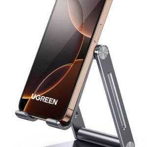 UGREEN Cell Phone Stand Adjustable, Aluminum Holder for Desk, Foldable,Grey | Compatible with iPhone 17 Pro Max, Galaxy S25 Ultra, and More Devices up to 7.9''