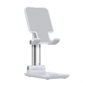 AirBorne Foldable and Portable Tabletop Mobile Stand with Stable Base,Height and View Angle Adjustable Phone Stand,Ideal Mobile Holder for Smartphones,Tablets, Kindles (White)