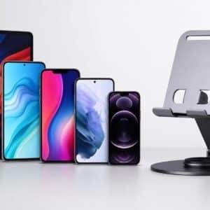 Adjustable Metal Phone Stand for Smartphones, 360 Degree Rotation Foldable Freestanding Mobile Holder, Black