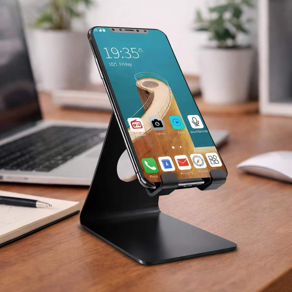 ADTOO Mobile Stand, Adjustable Desktop Phone Holder, Black Office use Pack of 1 PIS.