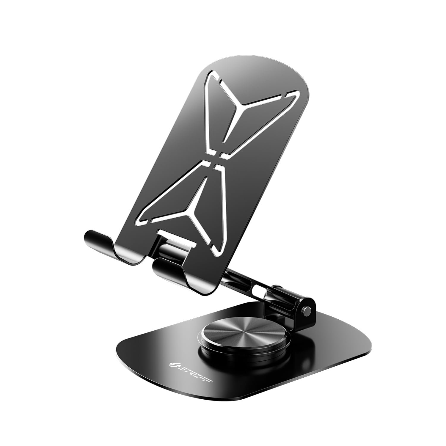 STRIFF MobSpin Mobile Stand for Desk with 360°Rotation & Stable Metalic Round Base,Tabletop Phone Stand with Height & View Angle Adjustment,Portable Phone Holder for Smartphones & Tablets