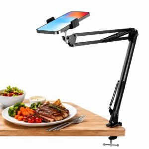 BROLAVIYA Overhead Mobile Phone Stand, Gooseneck Flexible Clip Lazy Arm Bracket for Smart Mobiles Phones fits Device 4~10 Diagonal inch, for Overhead Video,Desktop,Bedroom, Office, Kitchen