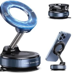 GadgetBite 360 Magnetic Car Mobile Holder for Dashboard Vacuum Suction Phone Holder Mount Hand Free Magnetic Cell Phone Stand with Strong Grip Shockproof Suction Cup for Car Gym Office Table - Black