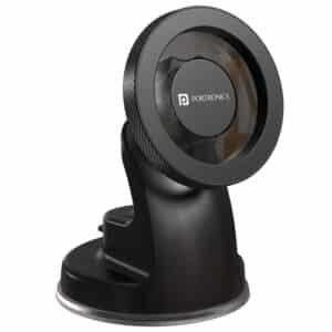Portronics Clamp M4 Prime Magnetic Car Phone Mount with Strong Suction Cup, 360° Rotation, 90° Tilt, Windshield & Dashboard Mount, Metal Ring Included, Fits 5.4–6.7 Inch Smartphones, Black