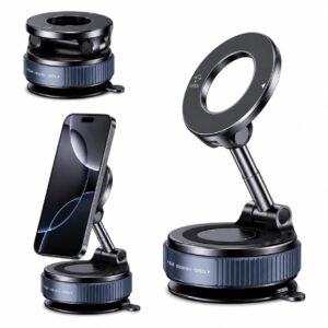 (1 Year Warranty) 360° N52 Strong Magnetic Vacuum Phone Holder, Strong Suction Mobile Mount for Car Dashboard, Windshield, Mirror & Smooth Surfaces, Hands-Free Universal Smartphone Holder - Black