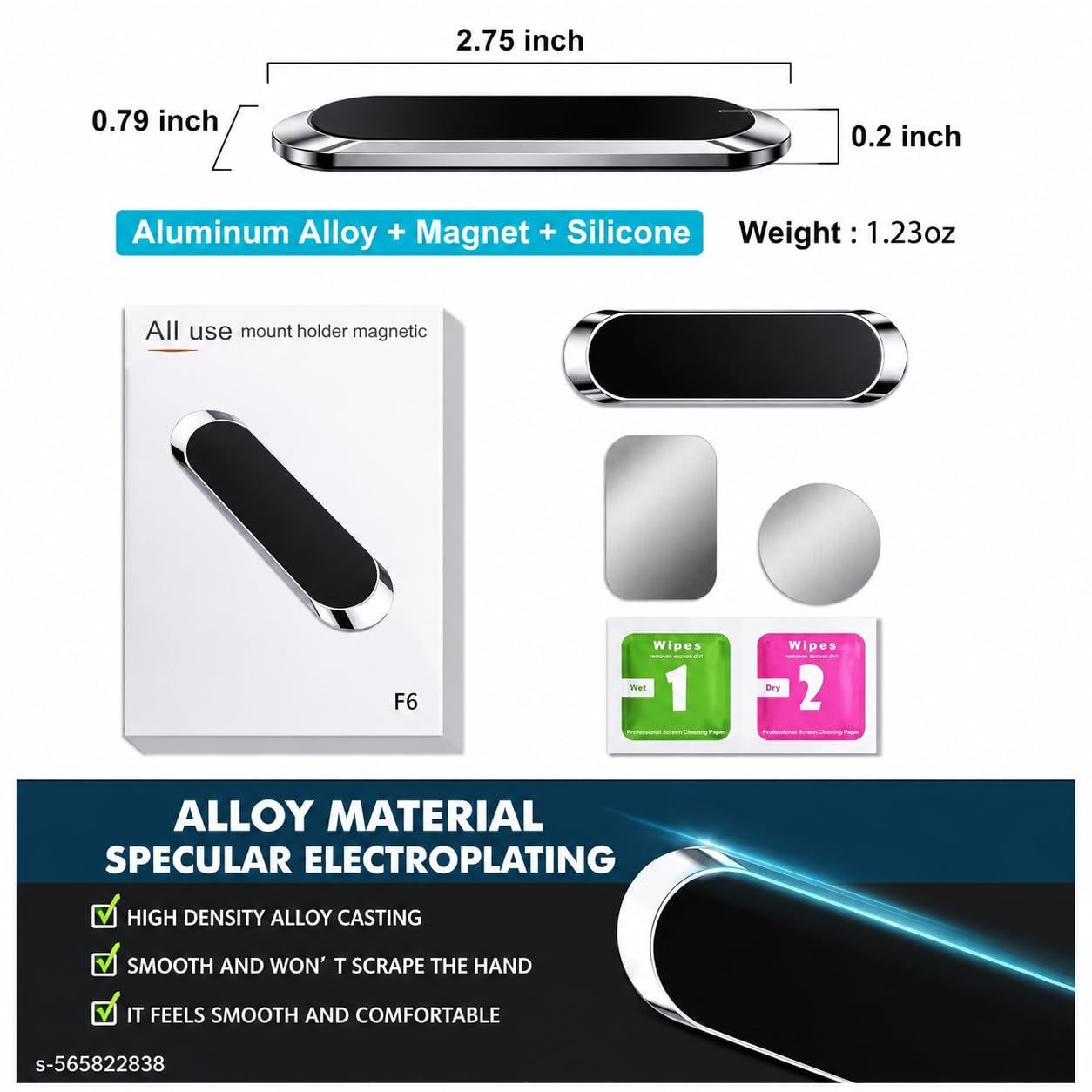 Magnetic Car Phone Holder, Mini Strip Style Dashboard Mount, Universal for Any Smartphones Car Mobile Stand