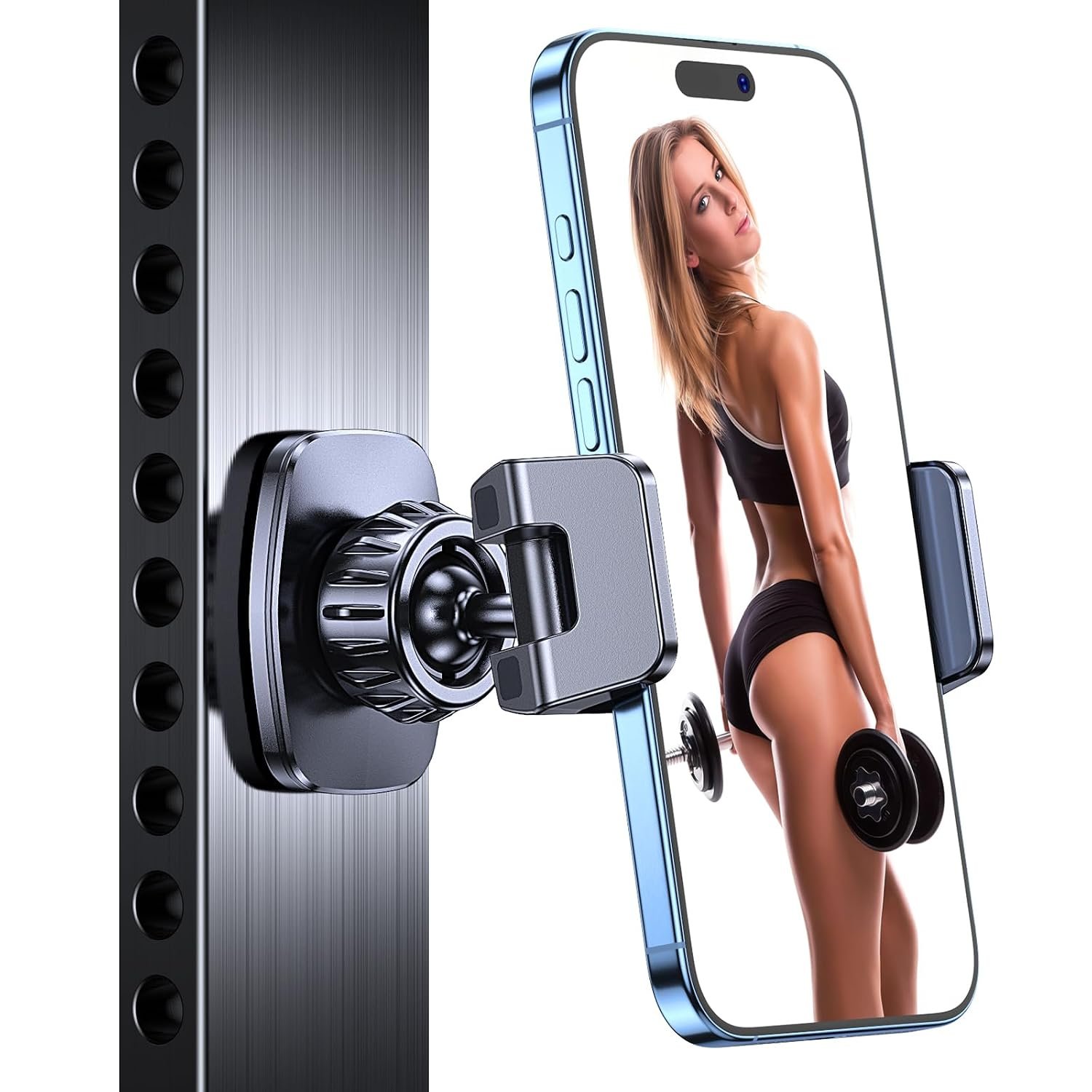 Coolpow Magnetic Phone Holder for Gym【Strong Magnets】 Tripod Mount Ring Gym Magnetic Phone Holder Attach to Metal Surface, Gym Accessories for Mothers Gift Essentials for All Smartphones 4.7-7"