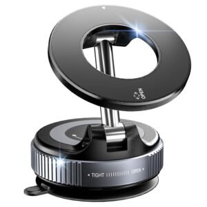 CloudValley Magnetic Car Phone Mount, Compatible with MagSafe | 360° Adjustable Foldable Holder for Dashboard, 80LBS Suction & 2800gf Magnet, Car Accessories for iPhone 17 16 15 14, Black