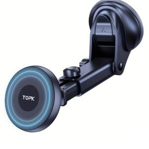 TOPK Magnetic Car Phone Holder, Magnetic Phone Car Mount for Windshield and Dashboard, Strong Suction Adjustable Long Arm with Strongest Magnet, Car Cradle for iPhone 15/14/13/12 Series (Black)