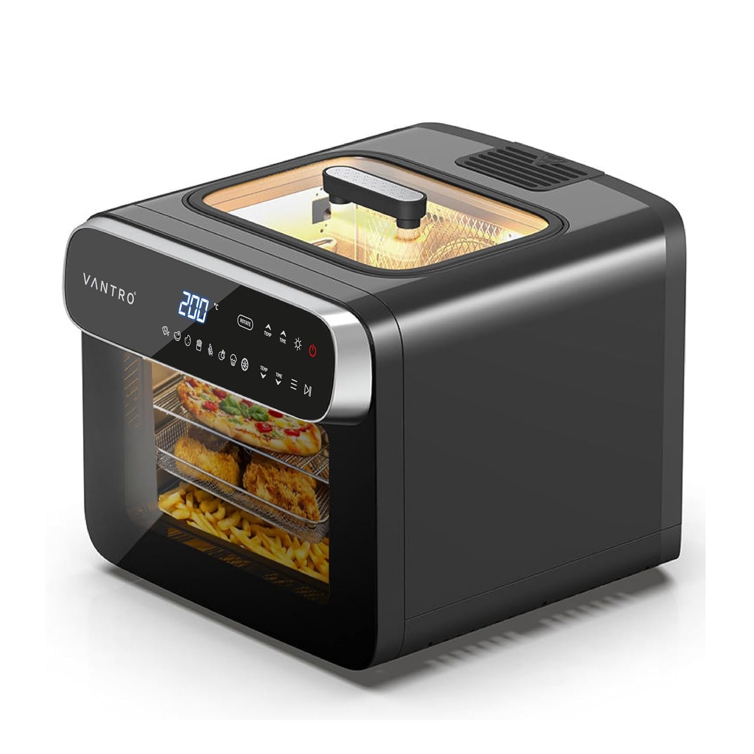 VANTRO 13L Digital Air Fryer Oven | 1800W | Top Glass Viewing Window | 360° Rapid Air Technology | Rotisserie, Bake, Grill, Roast | LED Touch Control | 6 Accessories