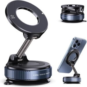 Magnetic Phone Holder with Vacuum Suction Cup Strong 360° Adjustable Swivel Stand for Car Dashboard, Mirror, Kitchen, Gym & Smooth Surfaces Upgraded Locking Mount