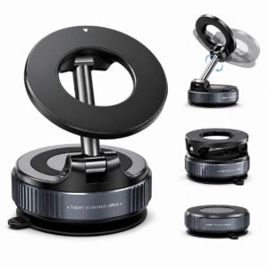 Magnetic Phone Holder for Car, Vacuum Suction Mobile Holder, 360° Rotating Foldable Dashboard & Windshield Mount, Strong Magnetic Car Phone Holder for All Smartphones