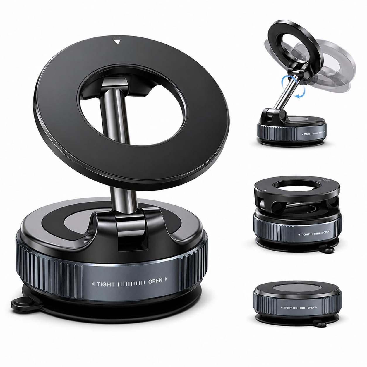 Magnetic Phone Holder for Car, Vacuum Suction Mobile Holder, 360° Rotating Foldable Dashboard & Windshield Mount, Strong Magnetic Car Phone Holder for All Smartphones