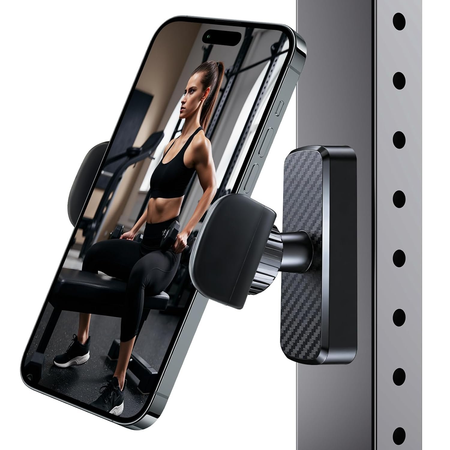 Magnetic Phone Holder for Gym, 8xN52 Strong Magnet Base | Ideal Gym Accessories Gift for Men Women, Compatible with iPhone, All Smartphones, 360° Rotable Mount for Video Recording