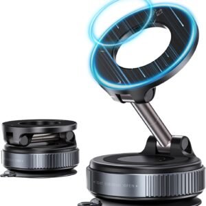 EYUVAA LABEL Vacuum Ultra Suction Magnetic Phone Holder for Car, Foldable Mobile Holder with Easy Secure Grip Compatible with Mag Saf Car Mount, Windshield, Dashboard, Mirror (with Arm)