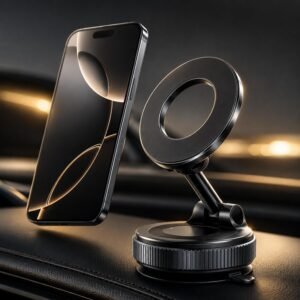 (1 Year Warranty) 360° Magnetic Vacuum Car Phone Holder, N52 Strong Suction Mount for Dashboard, Windshield, Mirror & Smooth Surfaces, Universal Smartphone Holder - Black