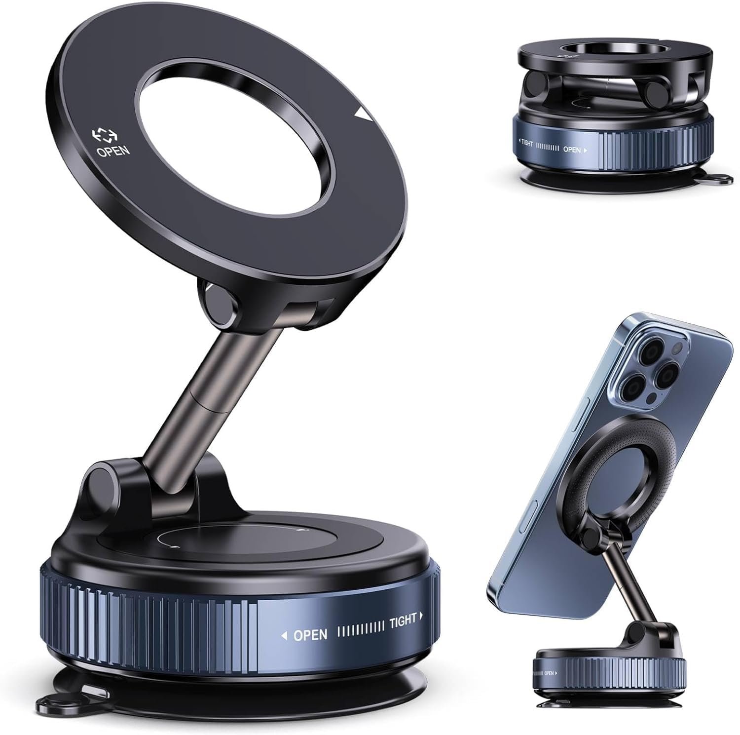 WALLVIEW TECH 2026 Upgraded Vacuum Magnetic Car Phone Holder | 360° Reinforced Ultra Suction Cup (96LBS) | MagSafe Compatible Mount for iPhone & Android | Car, Gym & Mirror Use