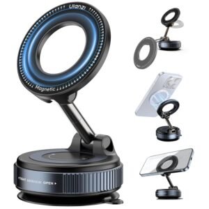 ULANZI SK-25 Car Phone Holder for Magsafe, Vacuum Suction Cup Magnetic Phone Mount, 360° Adjustable MagMount for Car/Ceramic Tile/Gym/Mirror, Load up to 1kg, Magnetic Force ≥14N（Black） | Phone Mount, 360° Adjustable Phone MagMount for Car/Ceramic Tile/Gym/Mirror, Load up to 1kg, Magnetic Force ≥14N(Black)