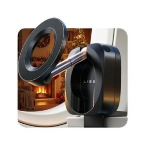 Lisen Magnetic Phone Holder, 360° Rotatable & Foldable Mobile Stand, Airplane Travel Essentials Women Men, Mag Safe iPhone Android Video Recording Streaming Desk Mount for Gym Car Kitchen Car Table