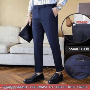 Pesado Men’s SMART FLEXI NAVYBLUEFormal Trousers Pants(ADJUSTABLE WAIST UPTO 2 INCH)