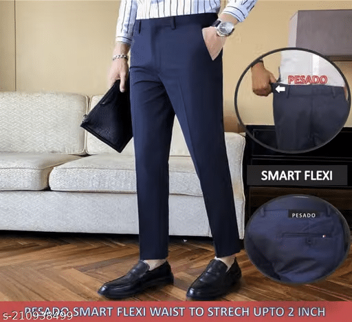 Pesado Men’s SMART FLEXI NAVYBLUEFormal Trousers Pants(ADJUSTABLE WAIST UPTO 2 INCH)